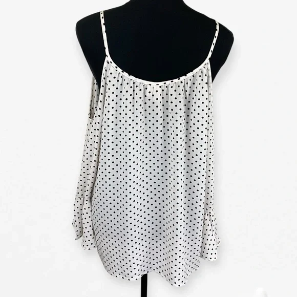 Jules & Leopold Black and White polka dot Open Cold shoulder strap top Blouse XL - Picture 4 of 9